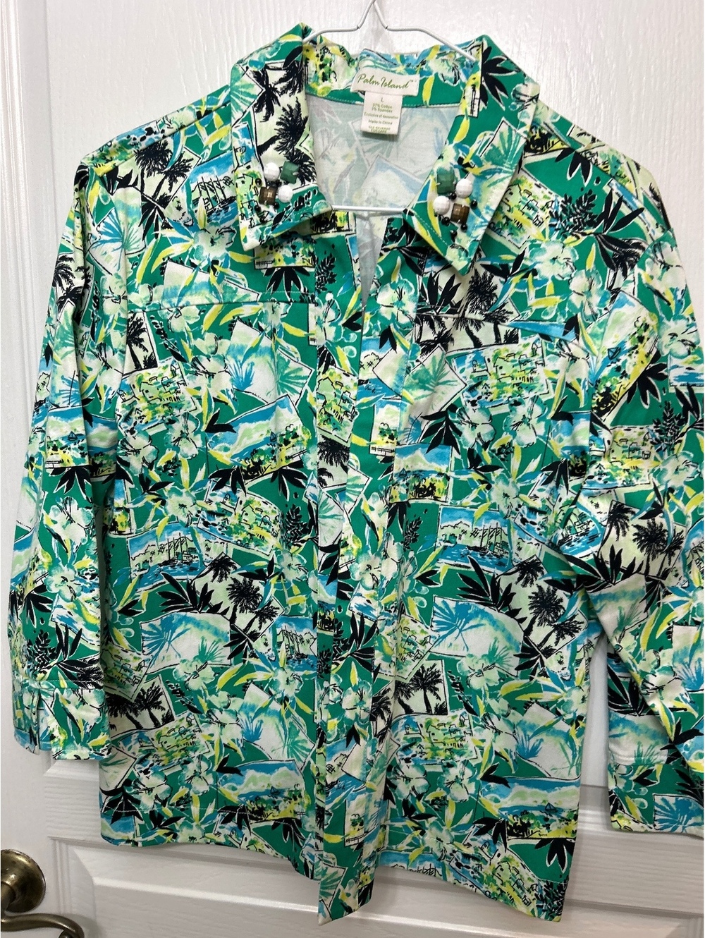 Palm Island Large Tropical Print Cotton Blend Button-Up Shirt